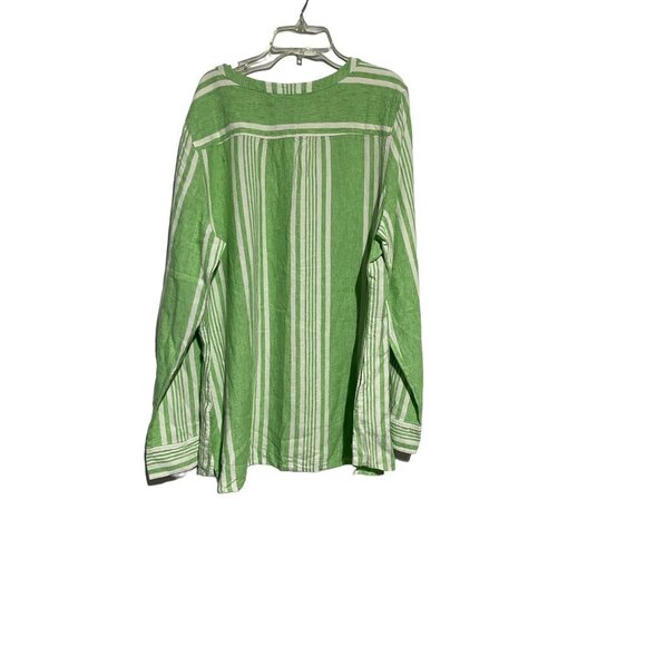Women'sButton Down Striped Tunic Linen Laganlook Shirt Green Size L - Picture 2 of 6